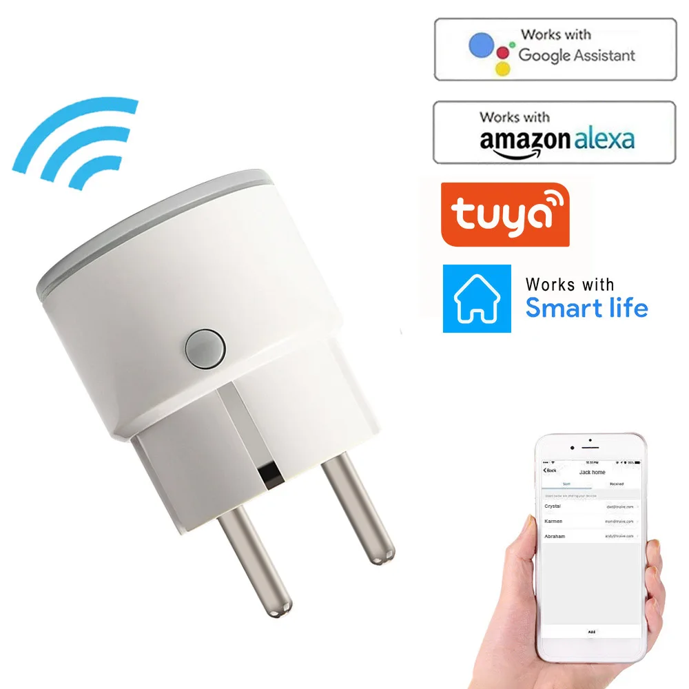 10/16A WiFi Smart Plug Mini EU Standard Wireless Smart Socket Smart Life/Tuya App Remote Control Work with Alexa Google Home