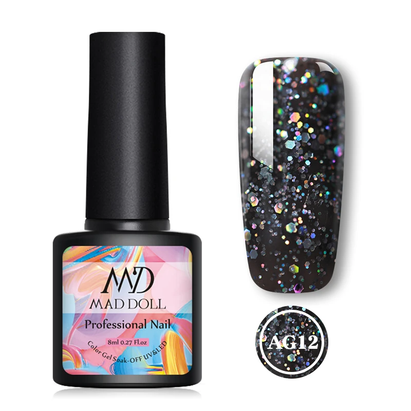 AG12 MAD DOLL Блеск УФ-гель для ногтей голографические блестки гель лак для ногтей замачиваемый УФ СВЕТОДИОДНЫЙ Цветной Гель-лак 8 мл маникюрный лак - Цвет: AG12