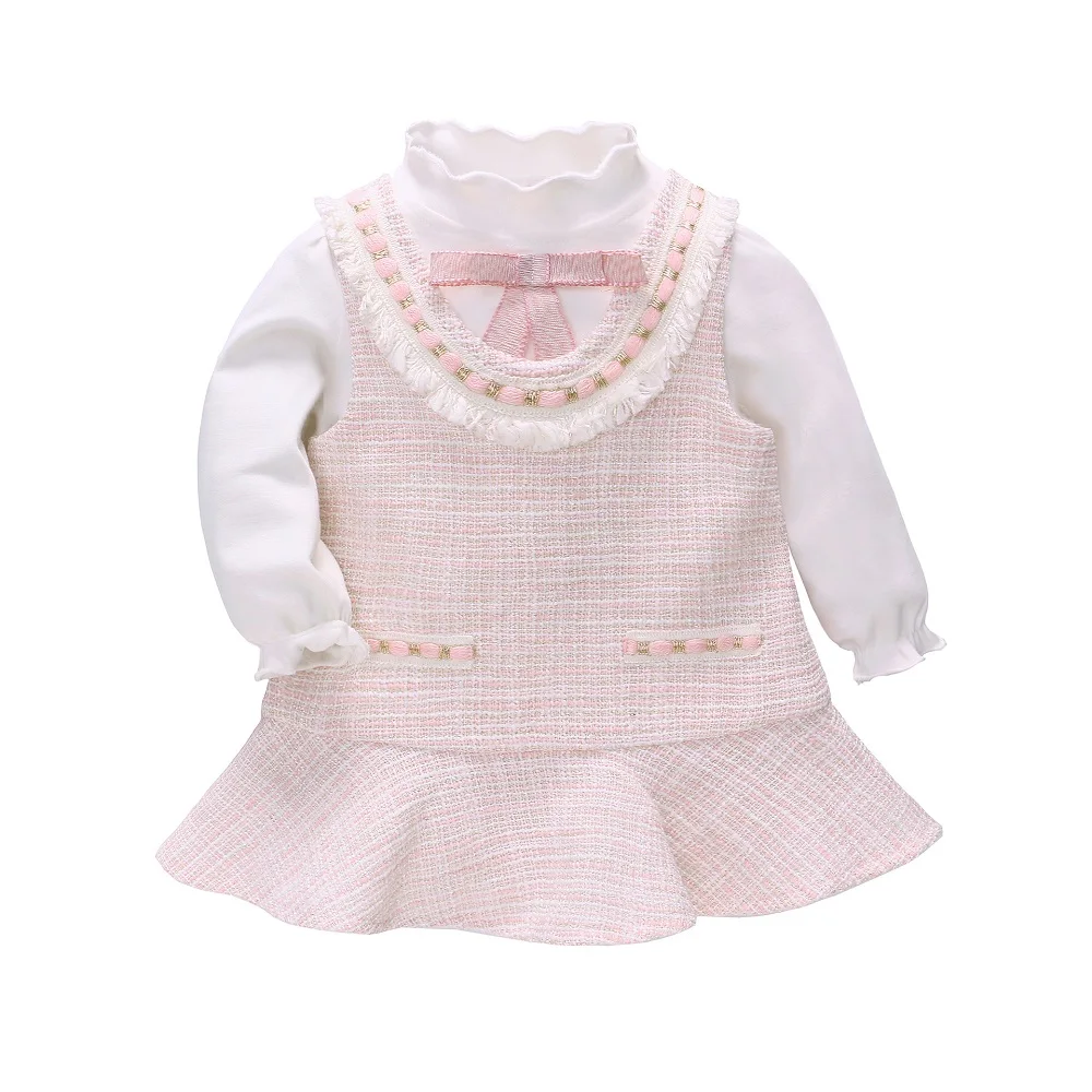 Pink Vlinder/платье для маленьких девочек одежда для малышей весенне-осеннее милое платье в стиле принцессы комплект из 2 предметов, платья с длинными рукавами для девочек на день рождения 9 months to 4 years Old - Цвет: Pink