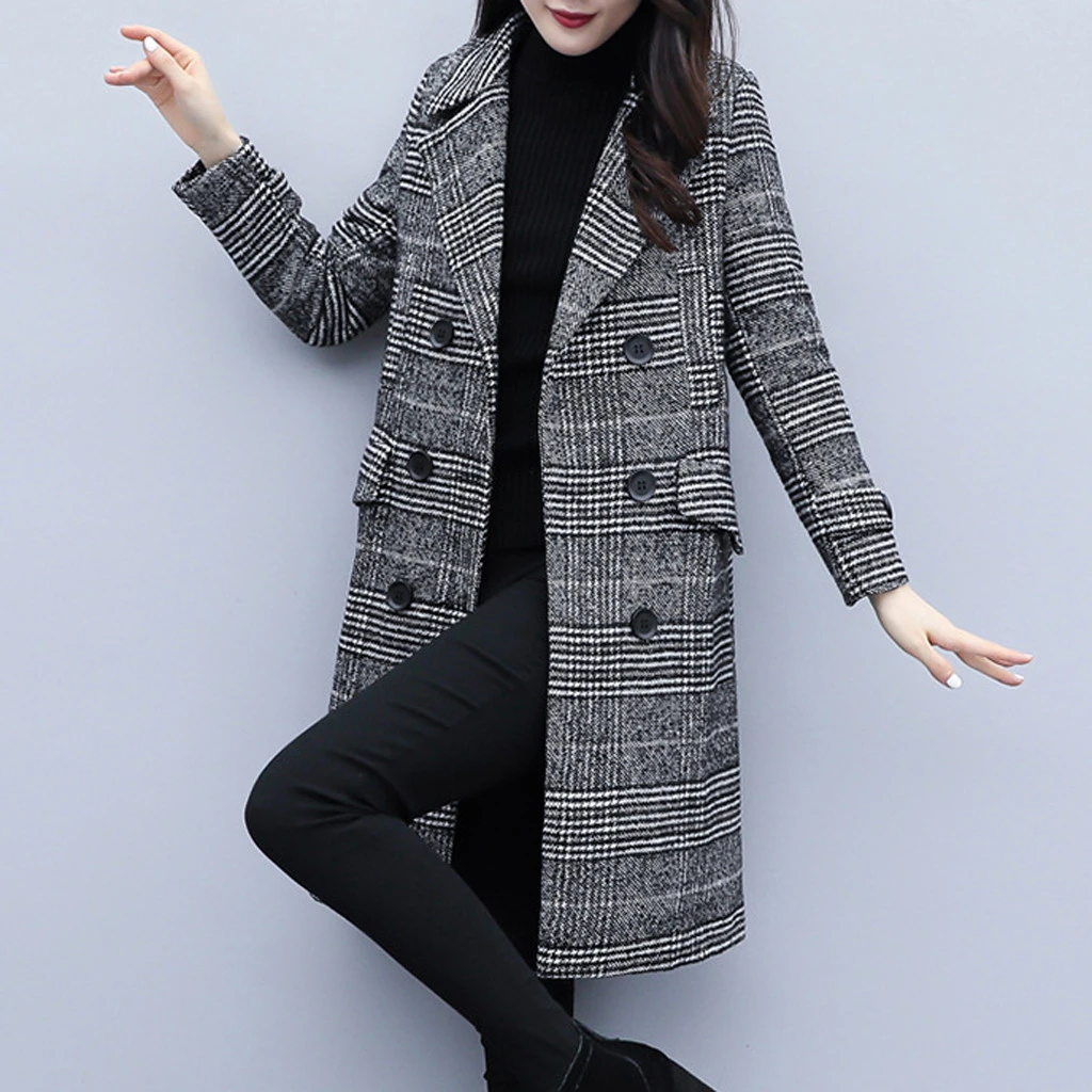 CHAMSGEND Autumn Women's Plaid Coat Fashion Jacket Wool Lapel Windbreaker Coat Slim Female Winter Wool Jackets Female 109