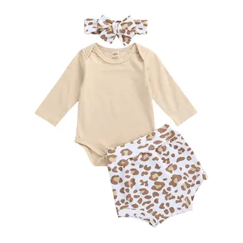 

Infant Kids Baby Girls Cotton 3PCs Set Outfits Long Sleeve Romper Tops PP Bottoms with Headband Children Spring Autumn Clothing