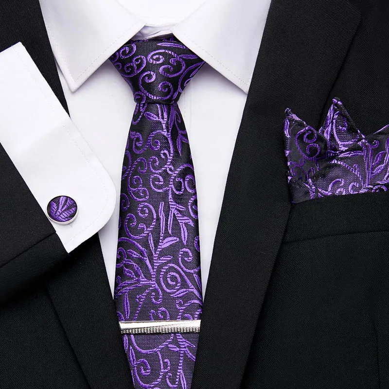 

FashisonPrint Tie Men's 7.5cm Silk Necktie Set Wedding Solid Tie Hanky Cufflinks&Clip Set