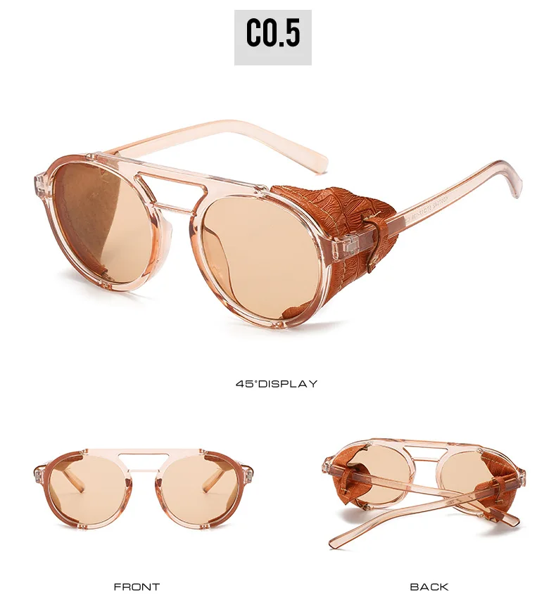 C5 orange gradbrown Модные солнцезащитные очки в стиле стимпанк для мужчин и женщин, фирменный дизайн, круглые солнцезащитные очки, унисекс, Ретро стиль, крутые, в стиле панк, UV400 - Цвет линз: C5 orange gradbrown
