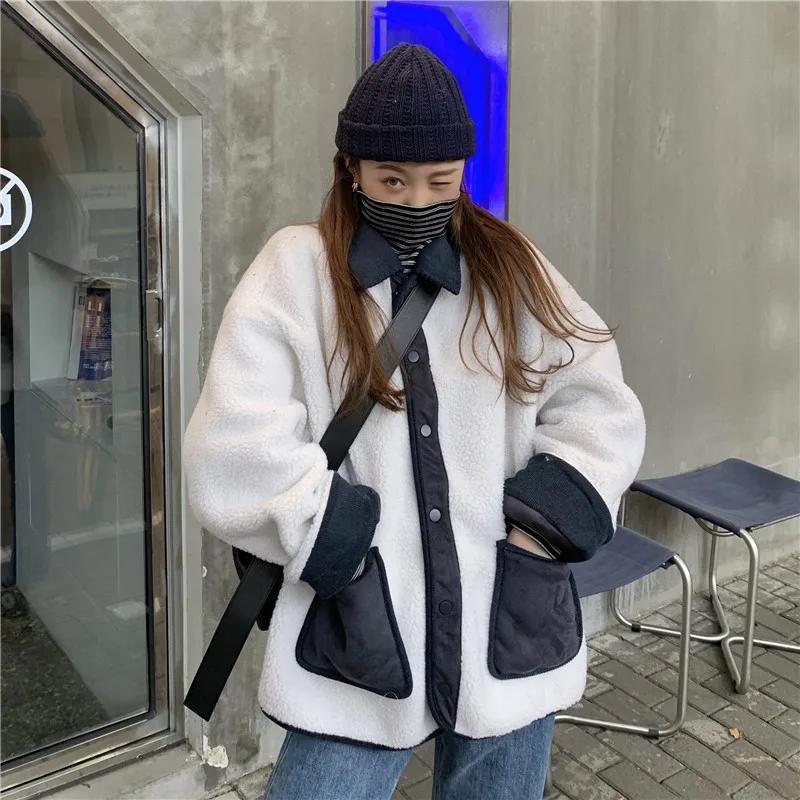 

Winter Women Jacket Autumn and Winter 2020 New Style Thick Warmth Imitation Lamb Wool Stitching Cotton Jacket