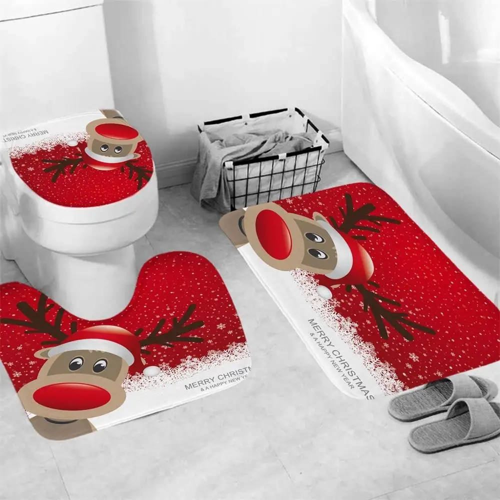 Yellow 3Pcs Christmas Decorations for Home Bathroom Toilet Seat Cover Rug Natal Christmas Ornaments Santa Claus New Year Decor navidad - Color: Yellow