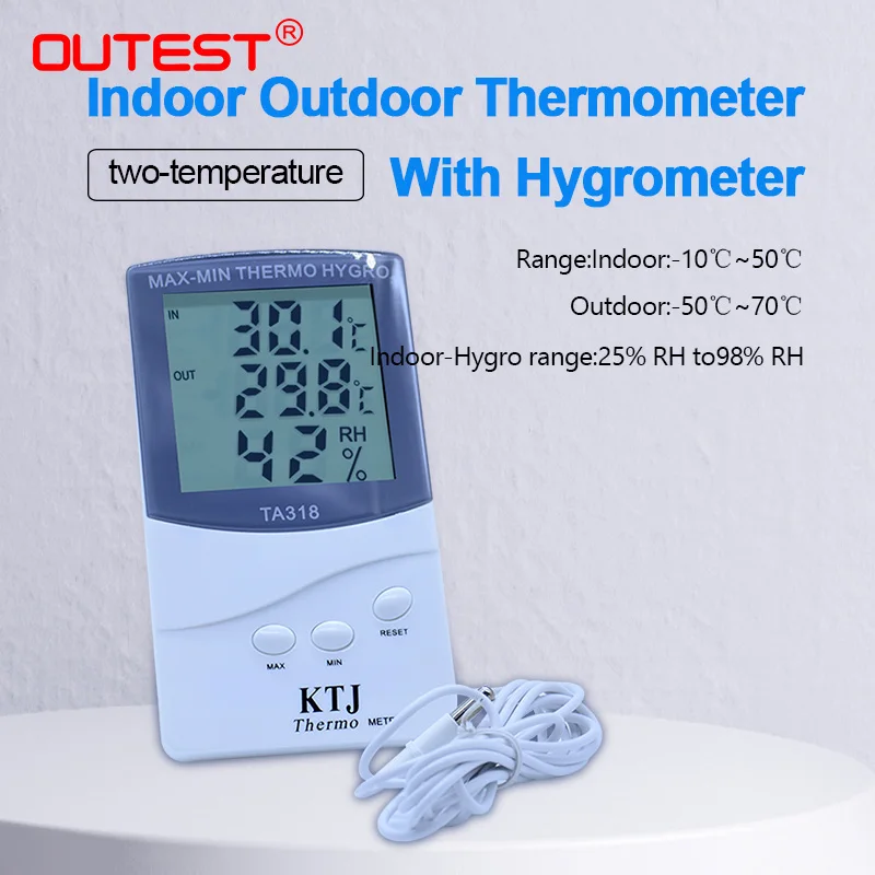 Digital LCD Indoor/Outdoor thermometer hygrometer TA318 MAX/MIN Temperature momory Humidity