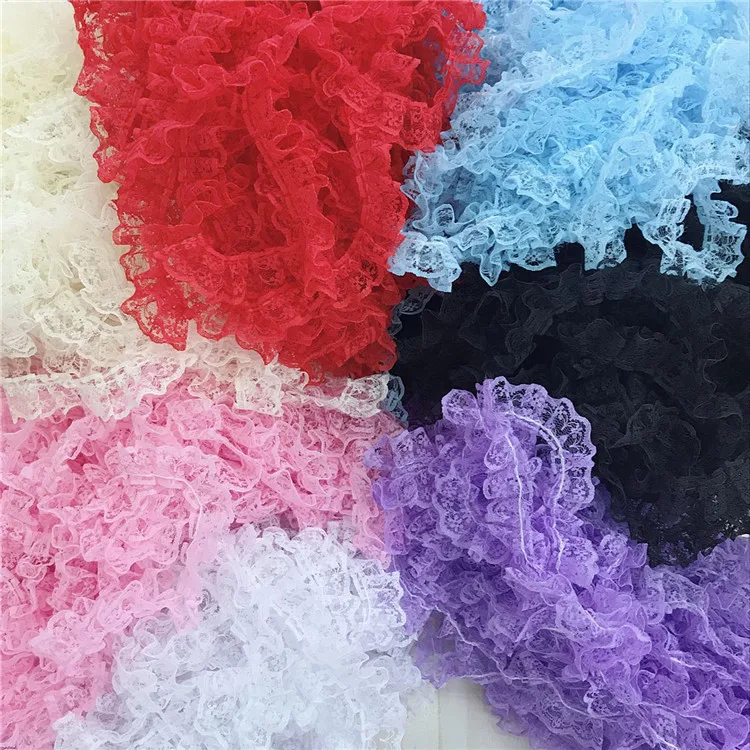 

1M Latest Embroidery Pleated White Black Purple Lace Fabric 2.5cm Guipure Lace Ribbon Trim Sewing Dress Decoration Craft PE4