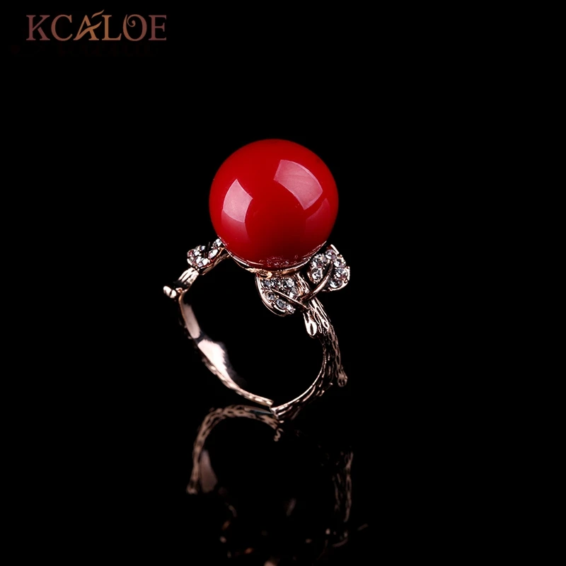 KCALOE кольца из натурального камня красный коралл розовое золото цвет Bijoux Femme