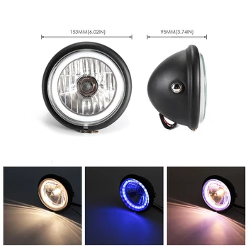 

Motorcycle Headlight Vintage Round 12V H4 35W Motorcycle Lamp Universal Racer Scooter Motorbike Blue/Yellow/White HeadLights