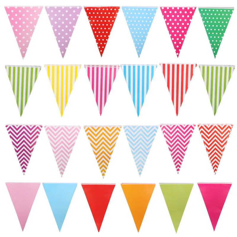 Pure Color Paper Banners Wave Striped Pulling Flag Dot Hanging Flags Multi Colors For Wedding Birthday Party Celebration Decor