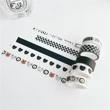 

Cartoon Cute Bear Black White Washi Tape Photo Card Sealing Sticker Student Notebook Masking Decorative Tape Kpop Stationery 5m