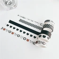 Autocollant de scellage carte Photo dessin animé ours mignon noir blanc, bande Washi, masquage pour ordinateur portable étudiant, bande décorative Kpop, papeterie 5m 