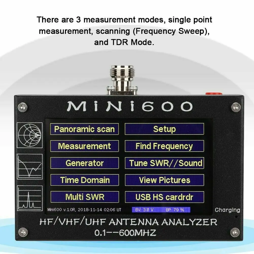 HOT-Mini600 4,3 дюймовый пресс-экран 0,1-600 МГц HF/VHF/UHF ANT КСВ антенный анализатор