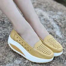  Genuine Leather Women Fashion Sneakers Leather Shoes Rocking Shoes Swing Platform Wedges Shoes Loafers 