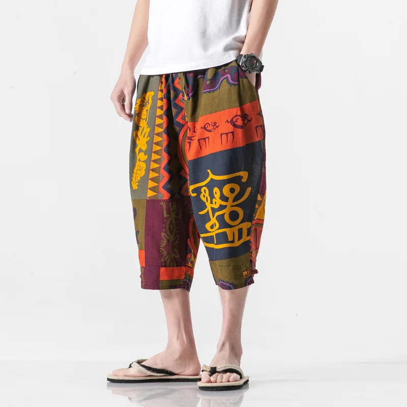 

2019 Summer Men Chinese-style Pants Men's Cotton Linen Flax China Ethnic-Style Capri Pants Men's