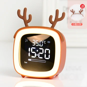 

Led Cute Alarm Clock Digital Usb Night Lights Wake Up Silent Snooze Alarm Clock Kids Modern Temperature Zegary Desk Decor AE50AC