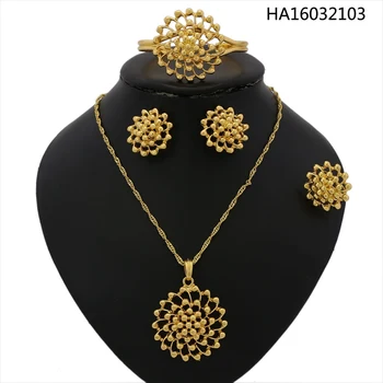 

Yulaili Classic Ethiopian Jewelry Sets Charm Choker Pendant Necklace Earrings Bangle Ring for Women African Wedding Jewellery