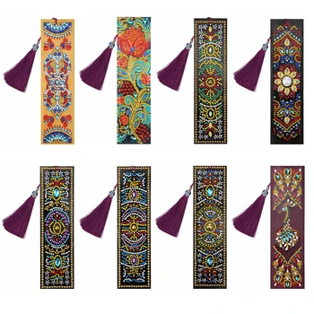 HUACAN 5D Special Shaped Diamond Painting Bookmark Diamond Art Embroidery Cross Stitch Leather Tassel Book