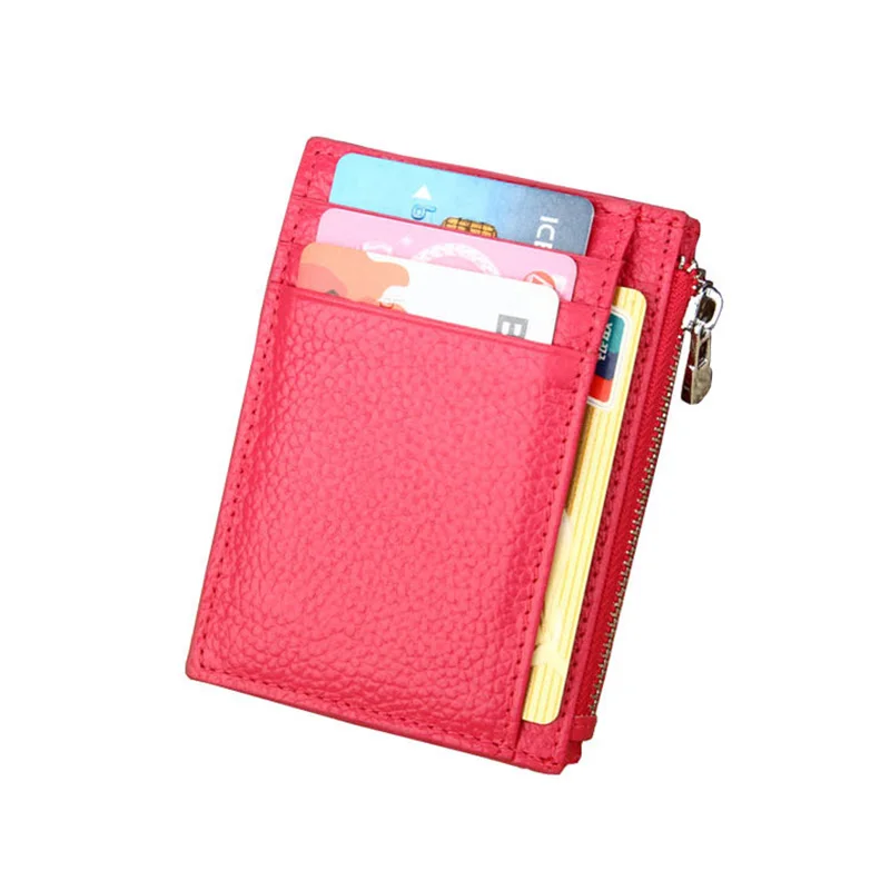 Кошелек маленький мини роскошный из натуральной кожи RFID тонкий милый передний карман женский кошелек для кредитных карт бумажник с застежкой молнией карман для монет