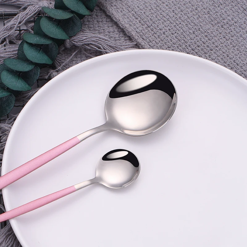 US $28.66 30pcs6set Pink Silver Cutlery Set Knife Fork Spoon Dinner Tableware Set Stainless Steel Dinnerware Set Kitchen Silverware Set
