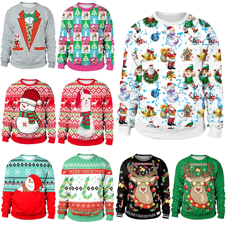 Рождественская одежда женские повседневные свободные топы Новая одежда на Рождество свитер с длинными рукавами и круглым вырезом рождественские костюмы