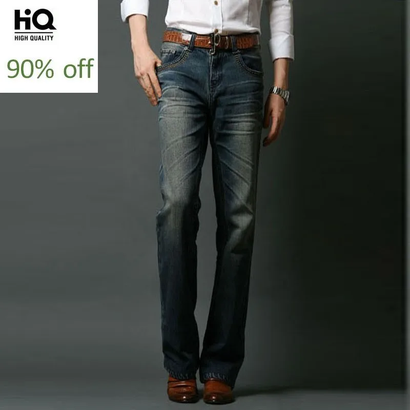 

2020 Korean Fashion Mens Flared Jeans Business Casual Straight High Quality Mid Waist Male Classic Blue Denim Jeans Pants Man