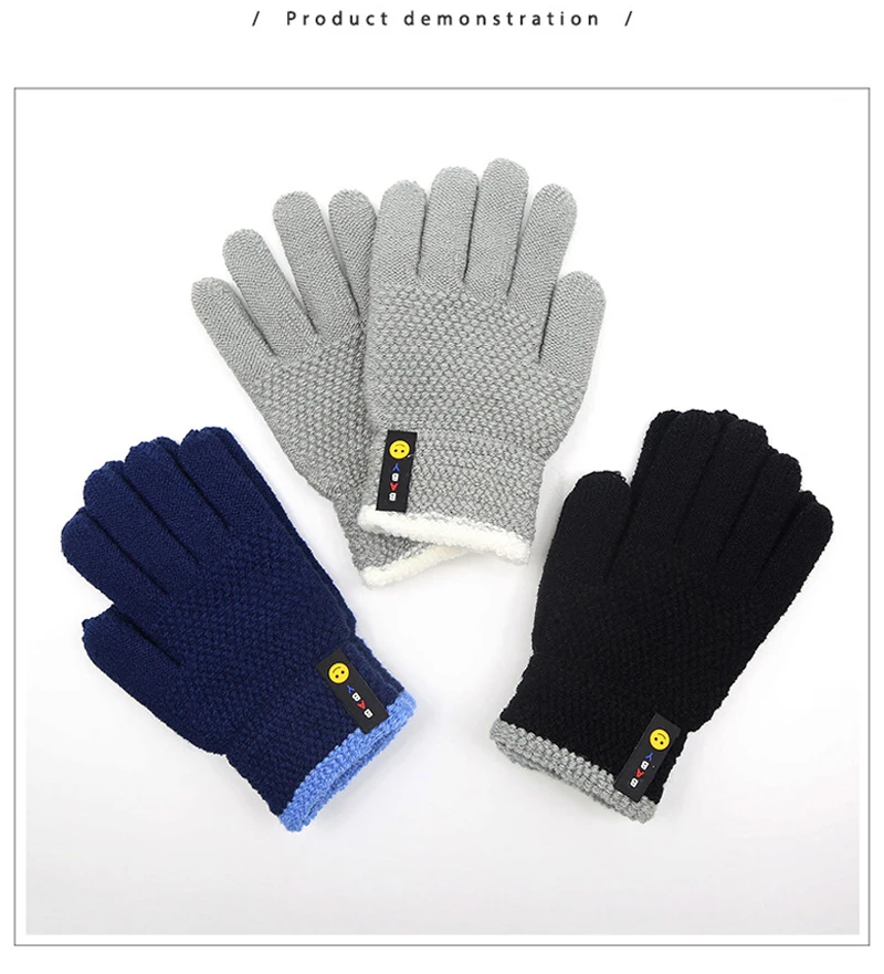 Wecute Child Gloves for 6-10years Boys Autumn and Winter Warm Gloves Simple Smiley Knitted Woolen Gloves Outdoor Cycling Soft Baby Accessories discount