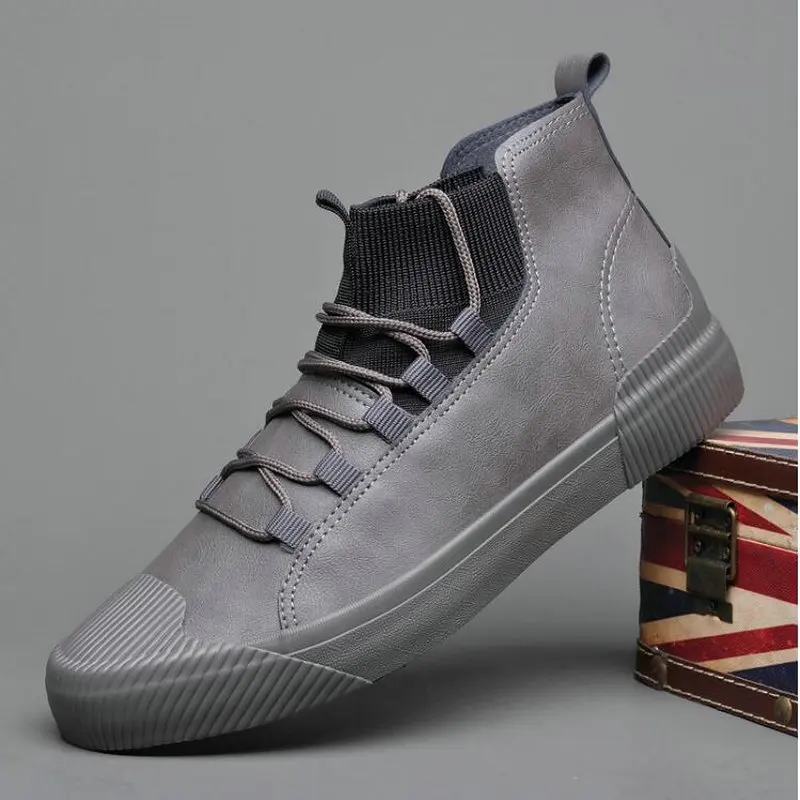 New Hot sale fashion male casual shoes high top lace up Men s leather casual Sneakers
