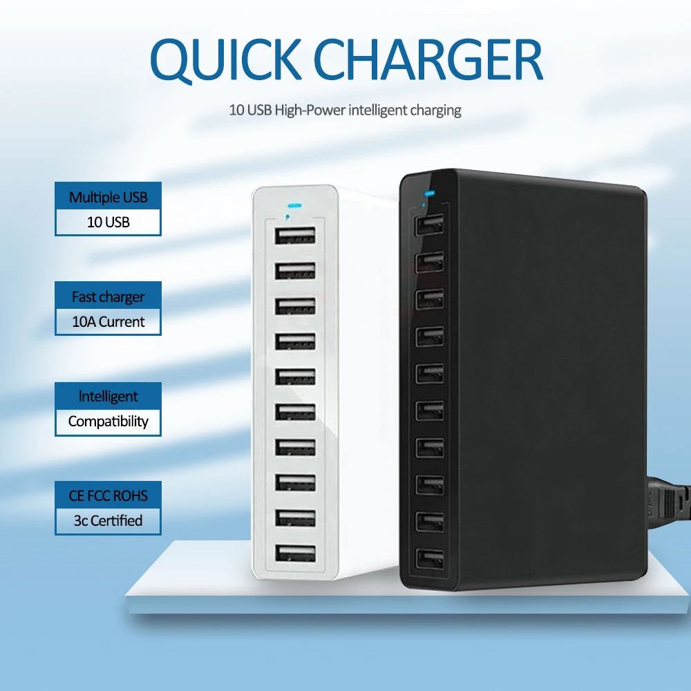 

Зарядное устройство с 10 USB-портами, 5 В, 10 А, 50 Вт