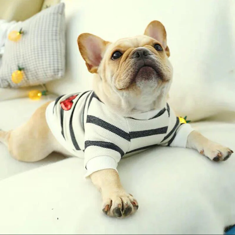 New Style Cotton Pet Dog Clothes Warm Autumn Winter Stripe Dog T-shirt Two-Legged Casual Sweatshirt For French Bulldog Costume