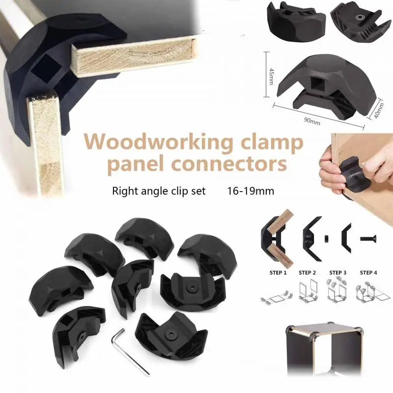 

8PCS 16-19MM Woodworking Clamp Panel Connectors 90 Degree Right Angle Clip Set For Furniture Wood DIY Repair Tools