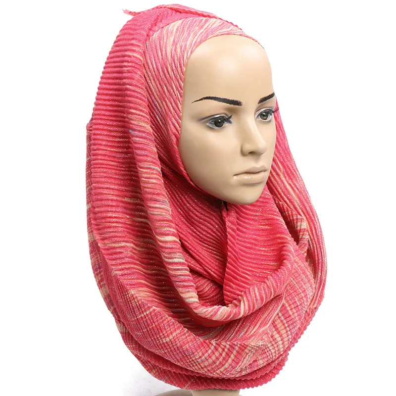 Женская мода Омбре мерцающий люрекс шаль из вискозы шарф леди морщин градиент блеск пашминовый палантин мусульманские хиджабы снуд 200*90 см