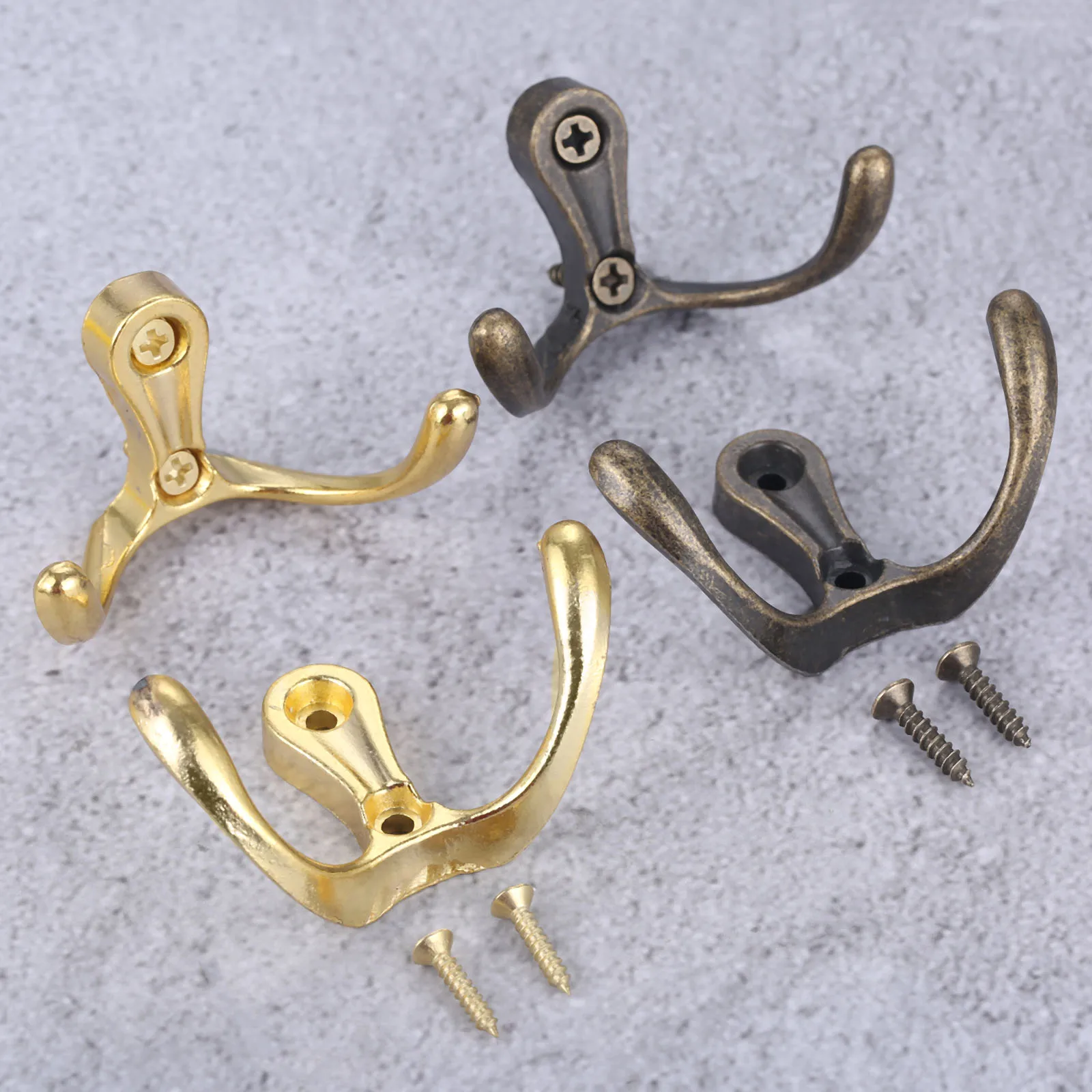 2pcs Double Head Hooks Wall Mounted Hanger w/screws Antique bronze/Gold Coat/Key/Bag/Towel/Hat Holder Bathroom Kitchen 53mmx30mm 5