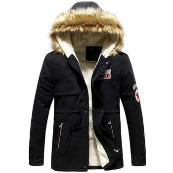 Парка мужская, горячая Распродажа, зимняя куртка, Мужская Толстая приталенная верхняя одежда с мехом и капюшоном, теплая куртка, Повседневн...