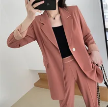 *#Best Price Large size XL-5XL ladies suits high quality Autumn temperament long pink suit jacket female Temperament Slim Pants Sets 2019 new *#Best Price Large size XL-5XL ladies suits high quality Autumn temperament long pink suit jacket female Temperament Slim Pants Sets 2019 new