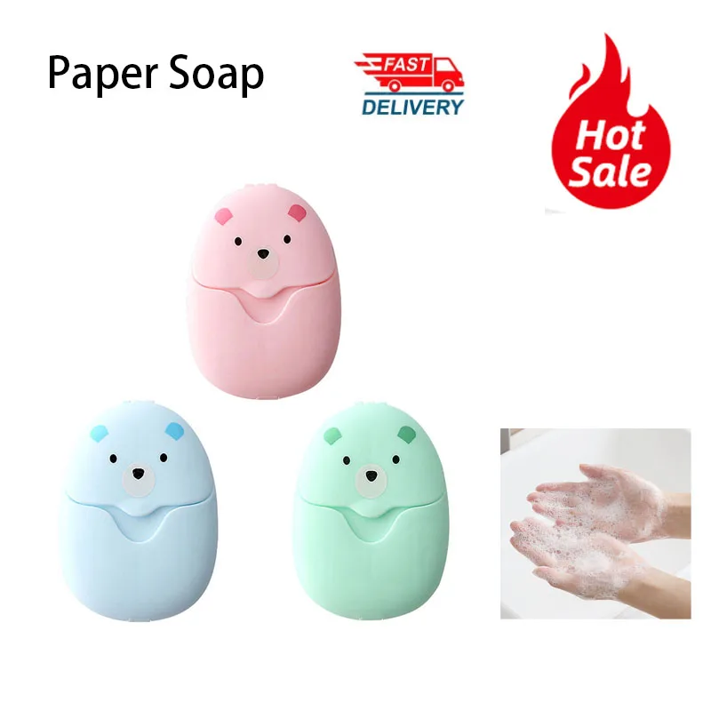 ¡Dropshipping. Exclusivo.! Caja de jabón de papel desechable, caja portátil de viaje para lavado de manos, hojas de rebanada perfumadas, Mini papel de jabón, 3 colores, 50 Uds.