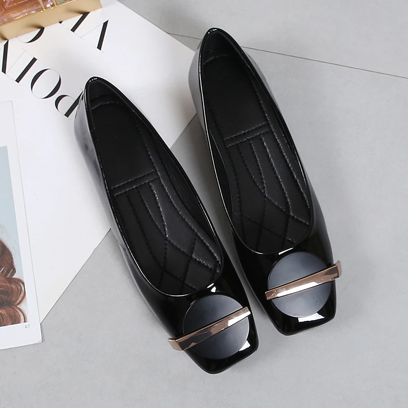 Women Flats Wedding Shoes Patent Leather Square Toes Black Red Flats Shoes Flat Slip On Spring Summer Party Plus Size
