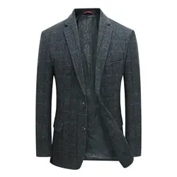 Man Wool Tweed Blazer Plaid Woolen Fabric Jacket Suit Costumn Homme Notched Collar Cuff Button Design Coats Blue Blazer for Men Man Wool Tweed Blazer Plaid Woolen Fabric Jacket Suit Costumn Homme Notched Collar Cuff Button Design Coats Blue Blazer for Men