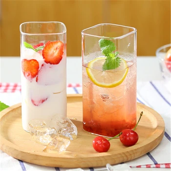 

High borosilicate square glass cup Single layer heat-resistant glass tea cup 300ml/350ml/440ml glass tea cup Milk Breakfast Cup