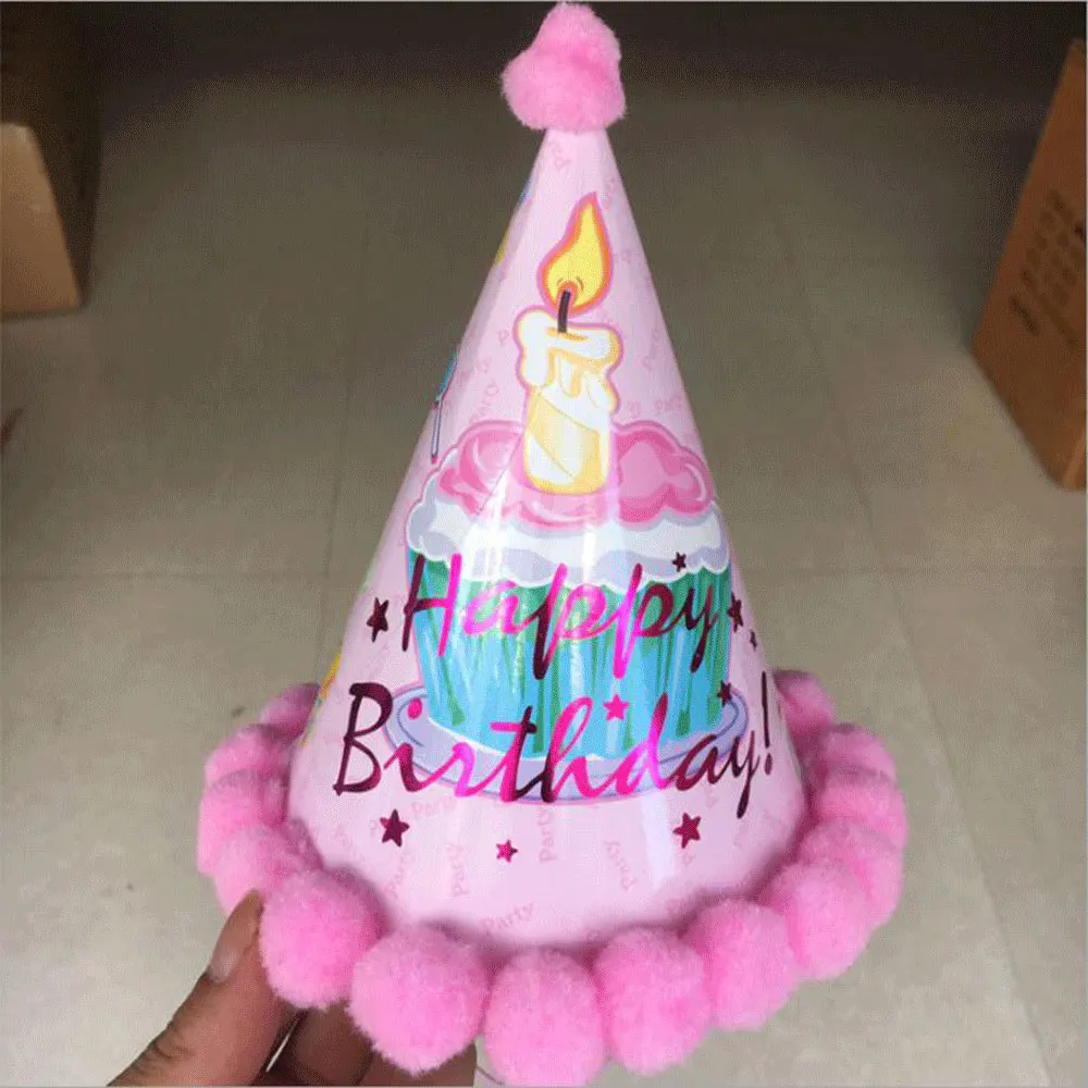 Birthday pink 1 шт. детская Радужная шляпа на день рождения, украшение в виде короны, бумажная шапка с рисунком, яркая Праздничная шапка на день рождения - Цвет: Birthday pink