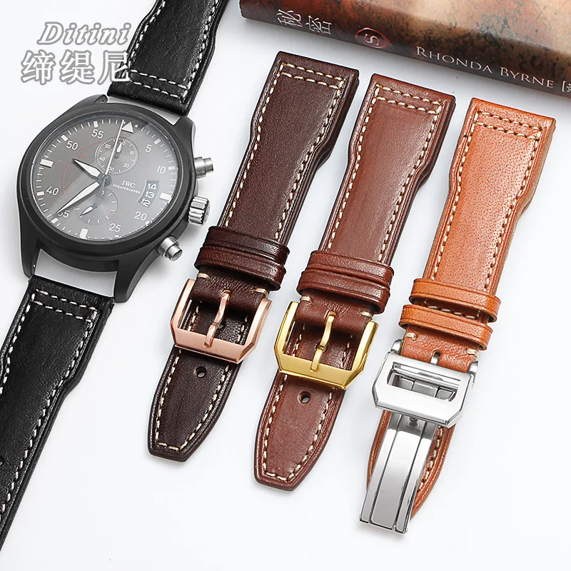 Мужской ремешок для часов 18 20 21 22 мм из натуральной кожи IWC1 pilot с металлической