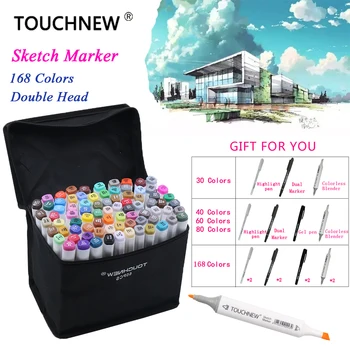 

TOUCHNEW Marker 168 colors/set Professional Art Markers Set Double headed Alcohol based Markers Art For School Supplies