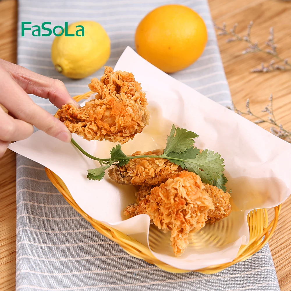 

FaSoLa 50PCS/Bag Fried Food Oil Absorbing Paper Wood Kitchen Baking Barbecue Mat Paper Household Soup Degreasing Tools