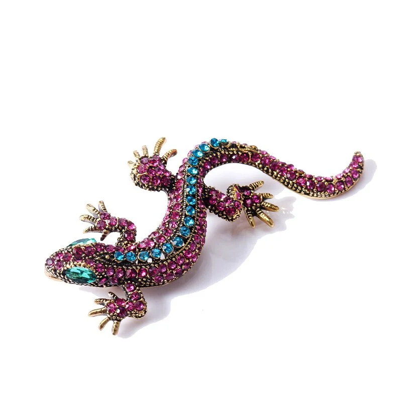 Animal Brooch Funny Lizard Rhinestone Women Geckos Party Dorcus Vintage Metal