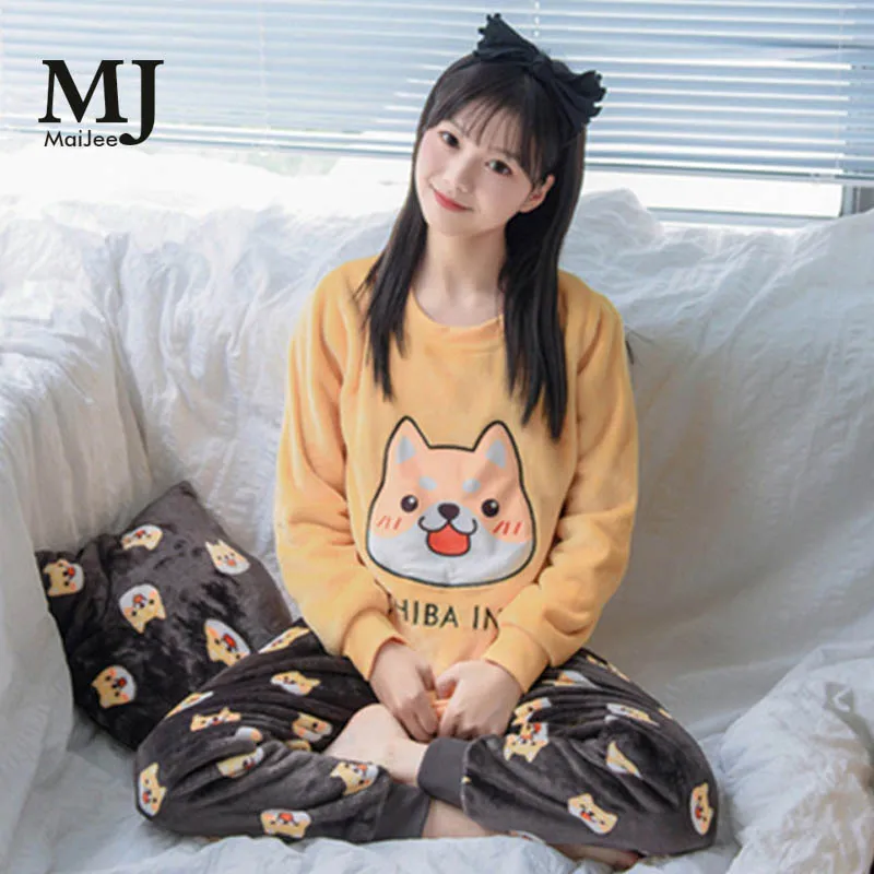MJ173A Фланелевая пижама зимний пижамный комплект утепленная Пижама для женщин