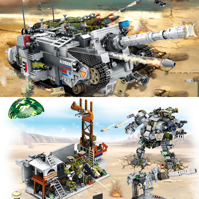 

1735pcs 2in1 modern military tiger heavy destroyer tank vehicle army walking robot building block 7 figures Toy for kids