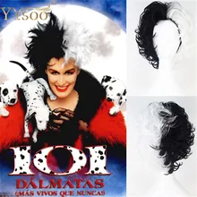 YYsoo фильм 101 далматинцы Круэлла де вил Косплей парики синтетические короткие кудрявые половина черный половина белый парик для женщин Девушки Вечерние