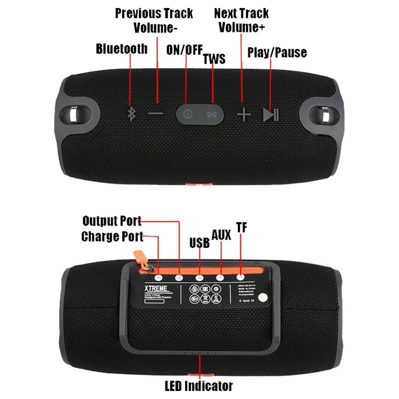 Портативный bluetooth-динамик 20 Вт Беспроводная колонка для басов влагостойкая уличная Колонка поддержка AUX TF USB Сабвуфер стерео громкий динамик