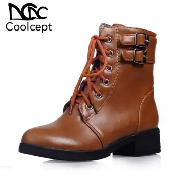 

Coolcept Ankle Boots For Women Winter Keep Warm Fur Short Boots Fashion Buckle Lace Up Casual Flats Women Shoes Size 34-43