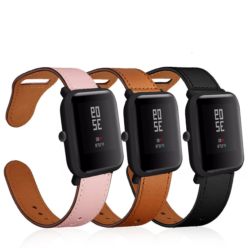 Модный ремешок для часов из натуральной кожи Xiaomi Huami Amazfit GTS/ Bip кожаный спортивный
